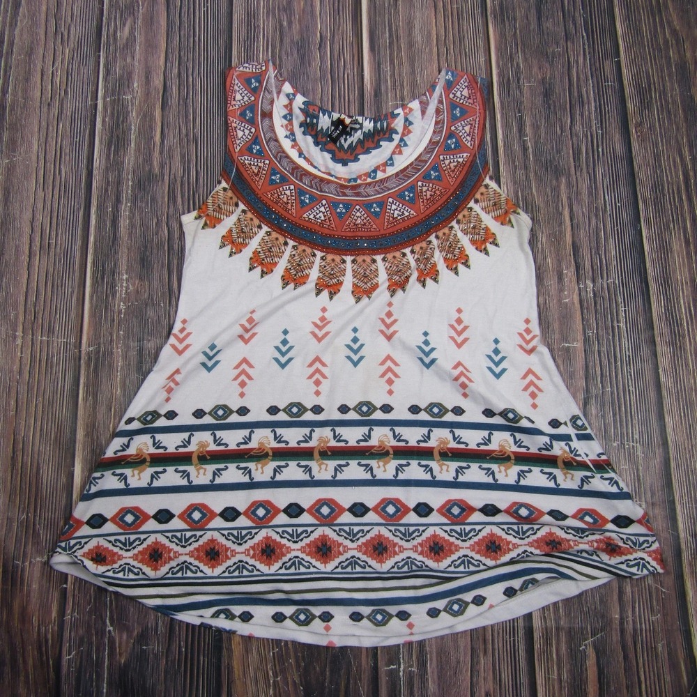 Big Bang USA Womens Medium White Tunic Tank Geometric Stretch Jersey Pullover
